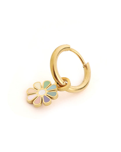 Girls 18kt Gold Plated Floral Enamel Hoop Earring