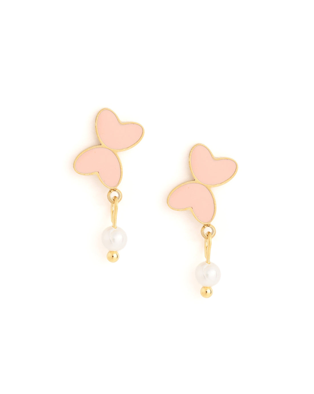 Girls 18kt Gold Plated Enamel Butterfly and Pearl Drop Earring