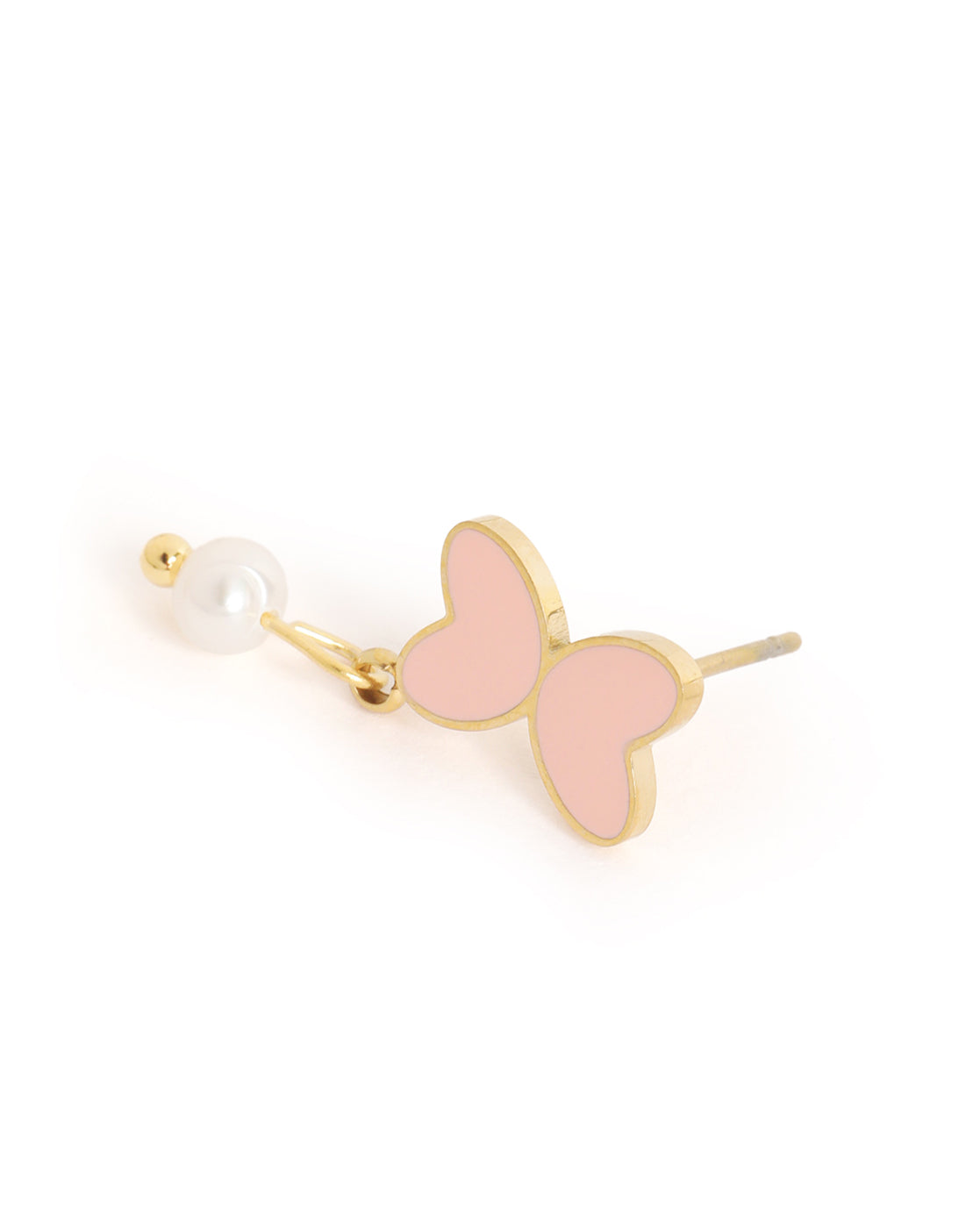 Girls 18kt Gold Plated Enamel Butterfly and Pearl Drop Earring