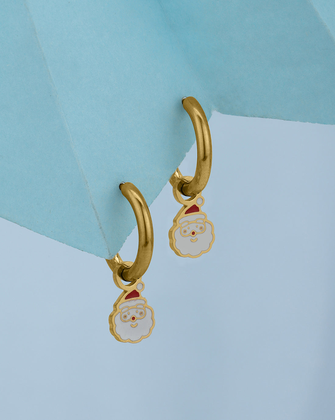 Girls 18kt Gold Plated Dangling Enamel Santa Hoop Earring