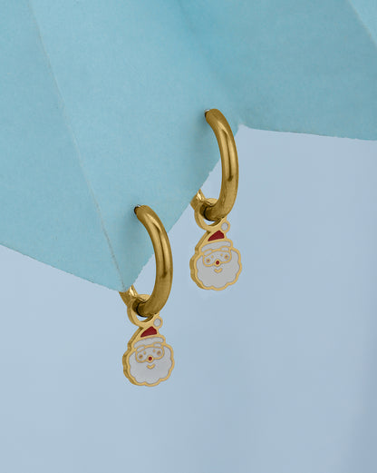 Girls 18kt Gold Plated Dangling Enamel Santa Hoop Earring