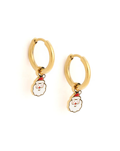 Girls 18kt Gold Plated Dangling Enamel Santa Hoop Earring
