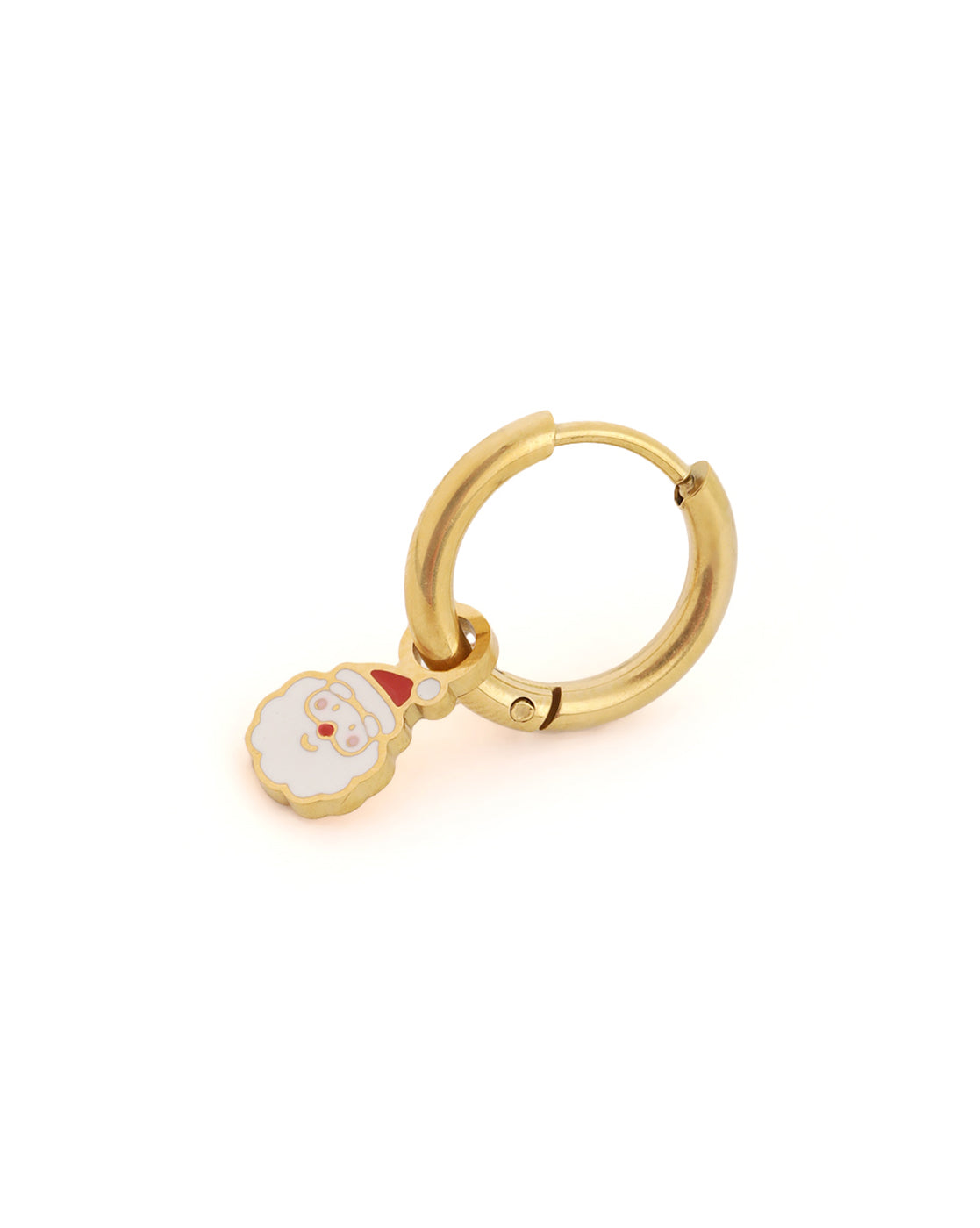 Girls 18kt Gold Plated Dangling Enamel Santa Hoop Earring