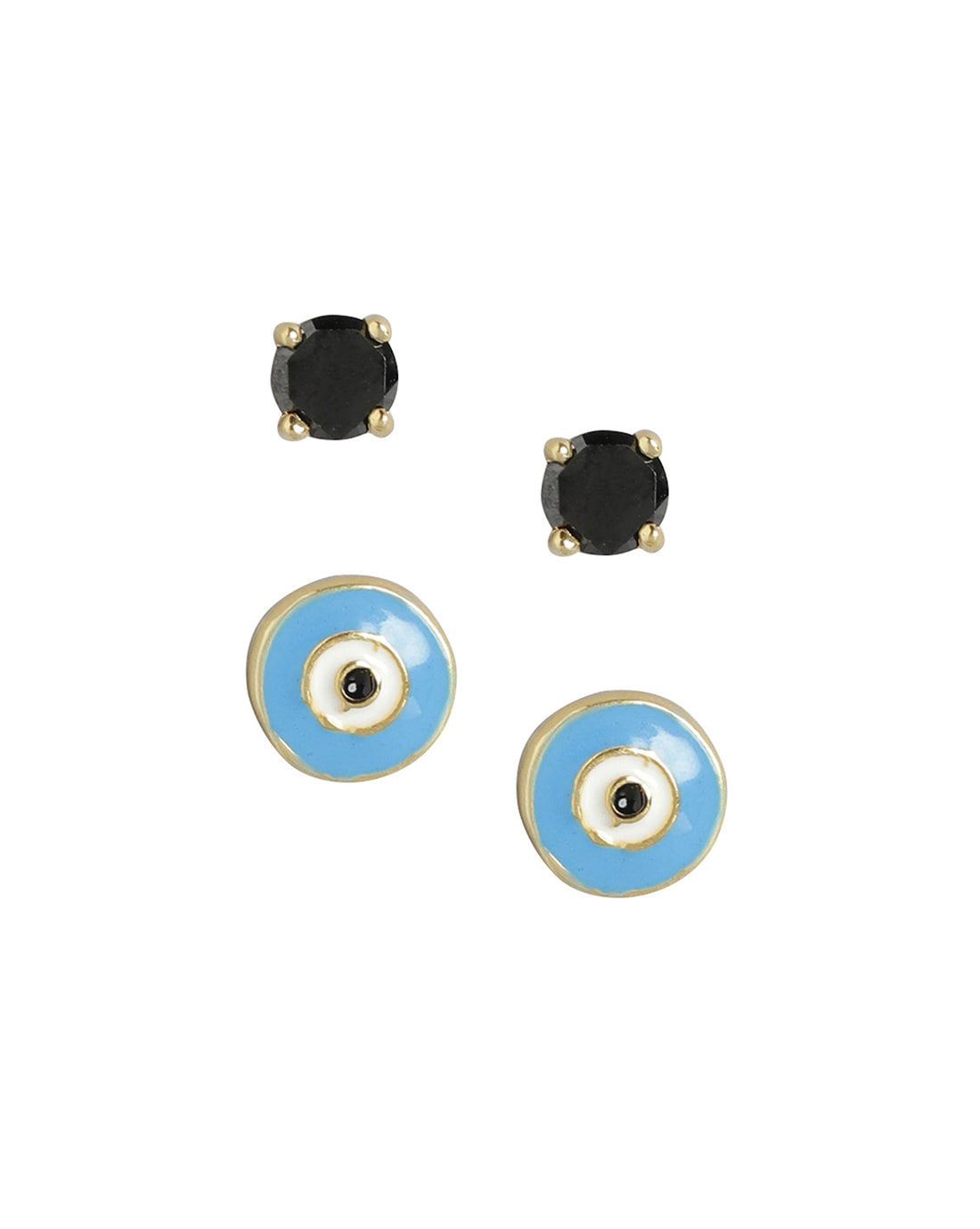Set Of 2 18Kt Gold Plated With Enamel &amp; Cz Stud Earring For Girls