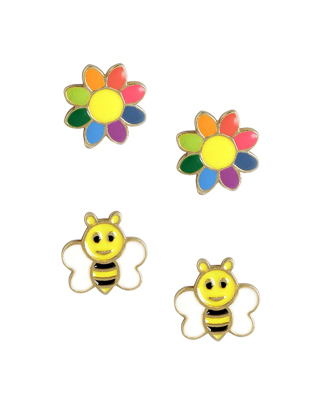 Set Of 2 18Kt Gold Plated With Enamel Stud Earring For Girls