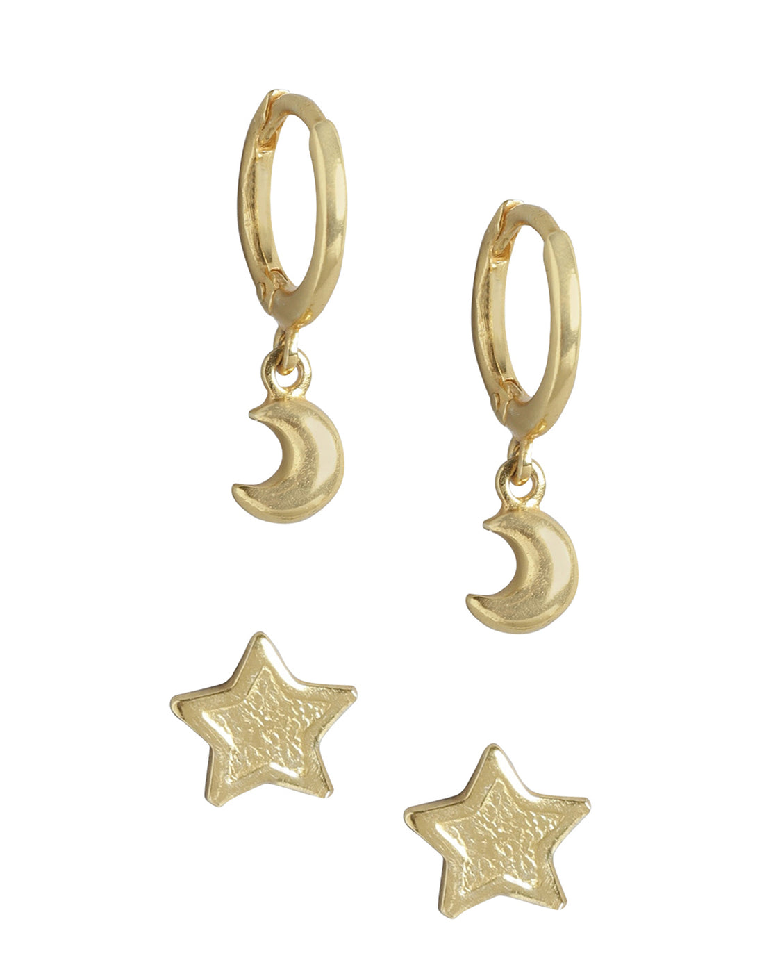 Set Of 2 18Kt Gold Plated With Moon &amp; Star Stud And Hoop Earring For Girls