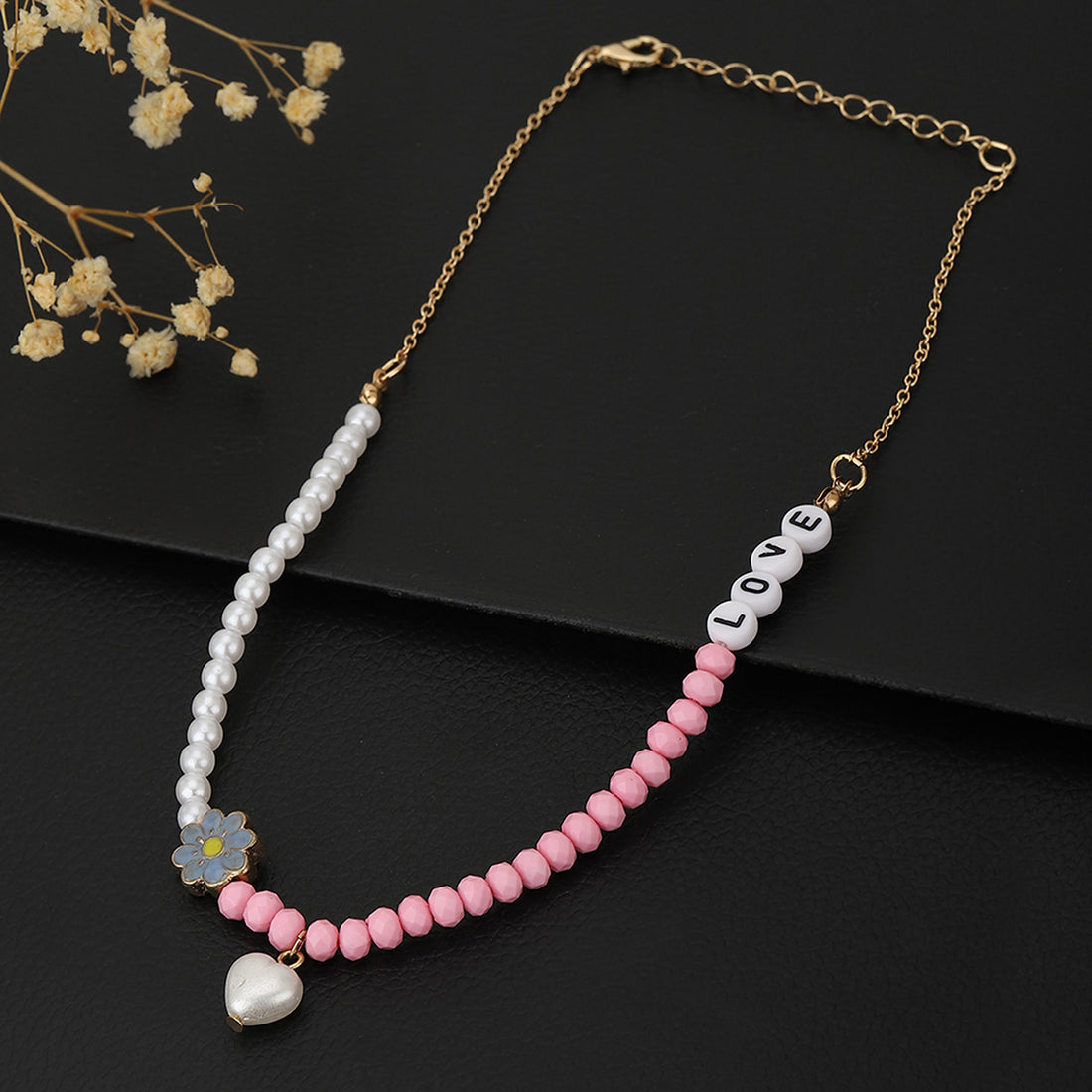 Carlton London Girls White &amp; Pink Gold-Plated Enamelled Necklace Kjn047