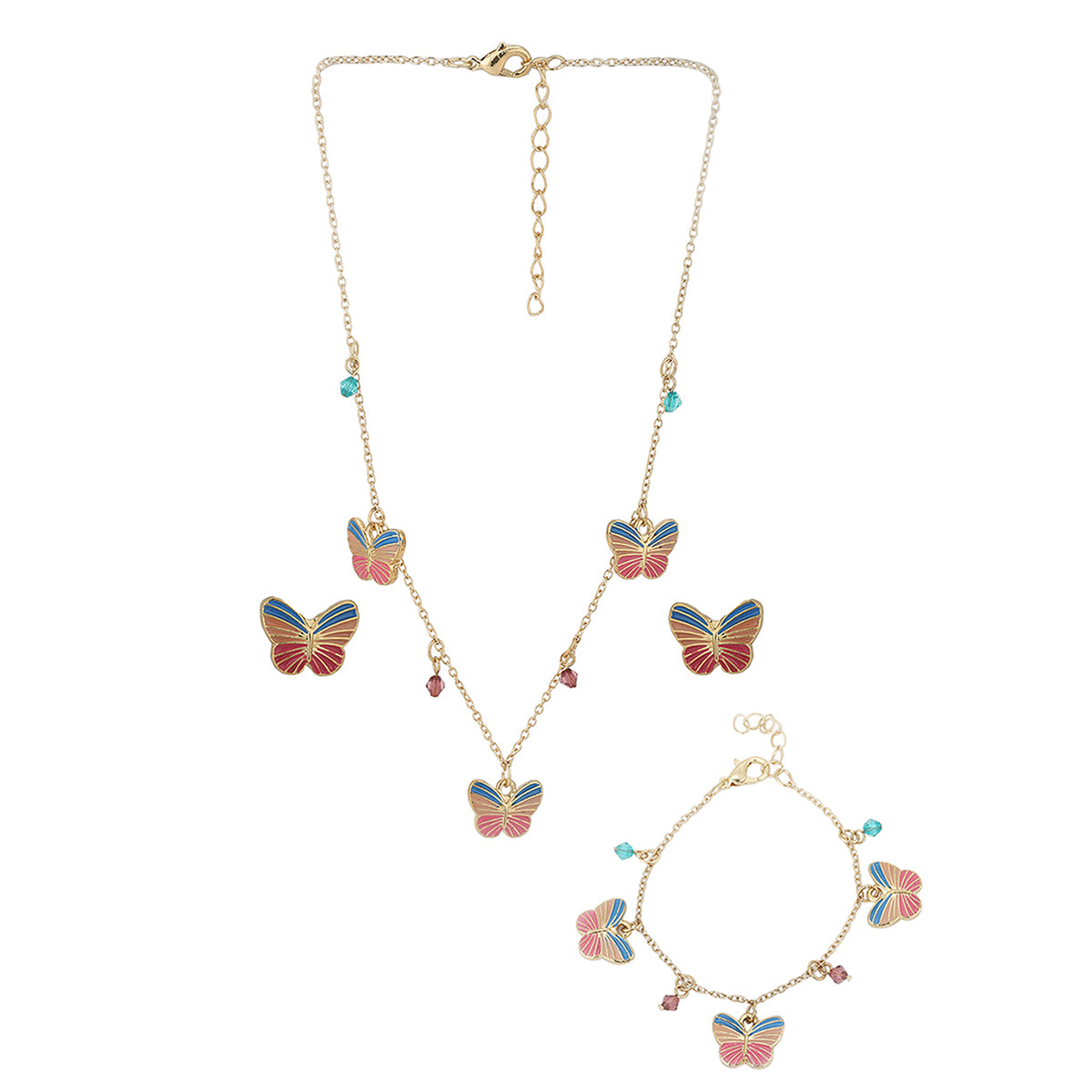 Carlton London Girls Gold-Plated Pink &amp; Turquoise Blue Jewellery Set Kjs031