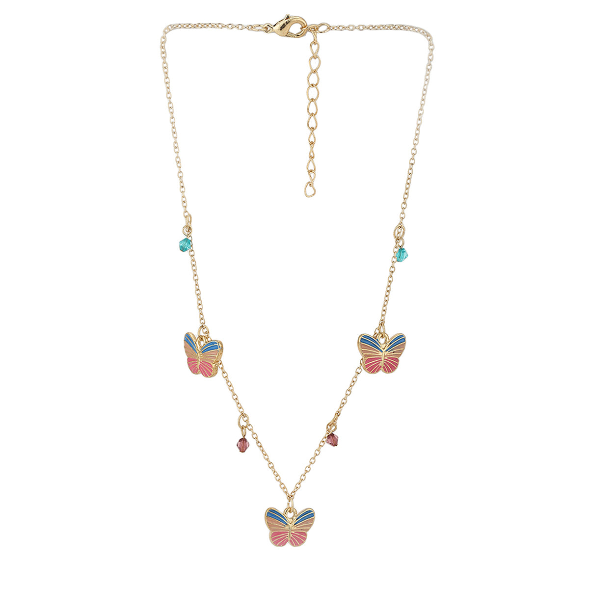 Carlton London Girls Gold-Plated Pink &amp; Turquoise Blue Jewellery Set Kjs031