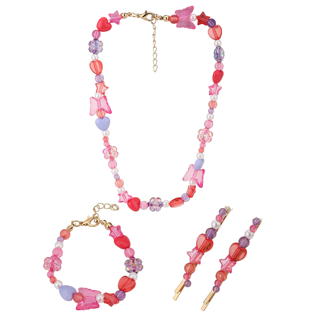 Carlton London Girls Gold-Plated Pink &amp; Blue Beaded Jewellery Set Kjs044