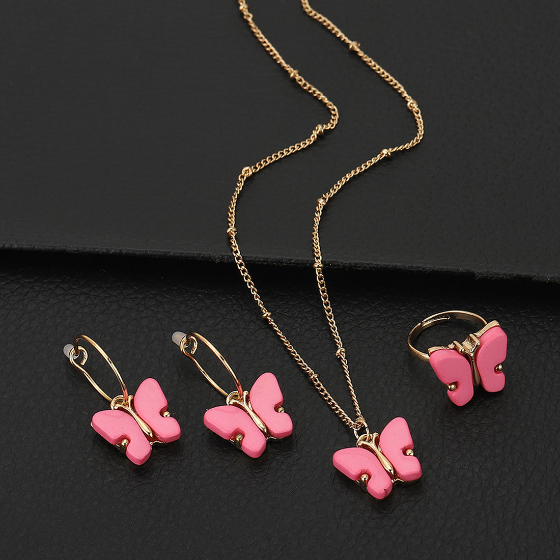 Carlton London Girls Gold-Plated Pink Jewellery Set Kjs045