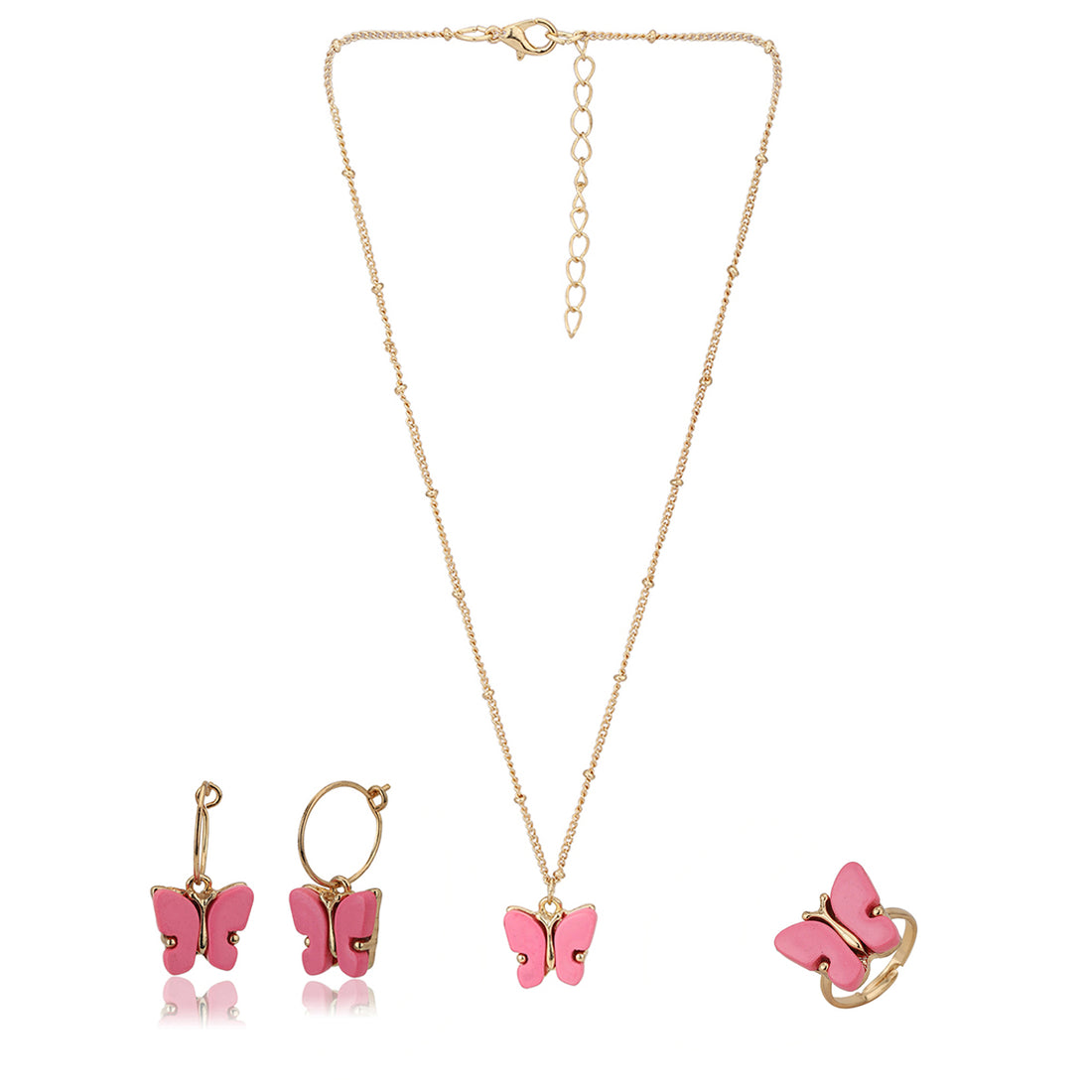 Carlton London Girls Gold-Plated Pink Jewellery Set Kjs045