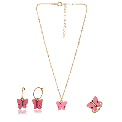 Carlton London Girls Gold-Plated Pink Jewellery Set Kjs045