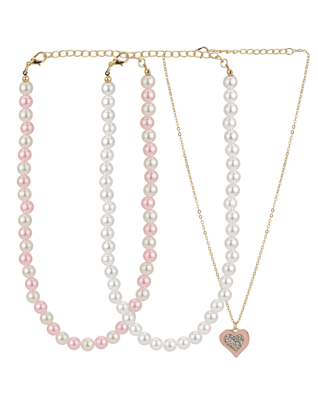 Set Of 3 Gold Plated With Cz And Enamel Heart Necklace For Girl