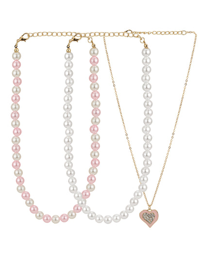 Set Of 3 Gold Plated With Cz And Enamel Heart Necklace For Girl