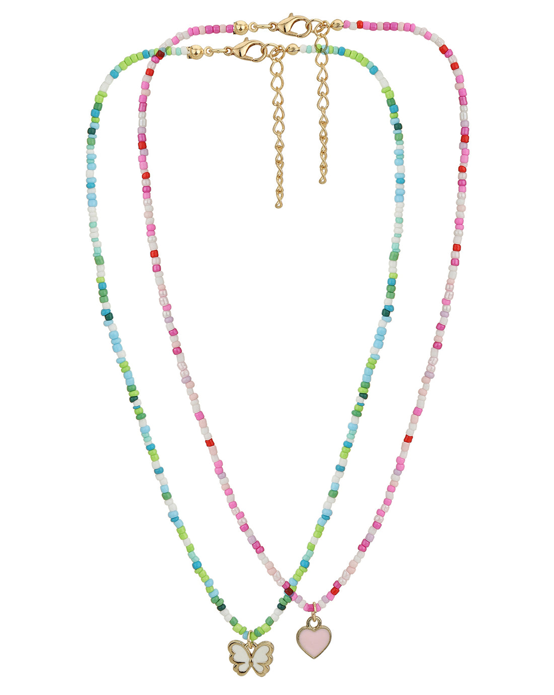 Set Of 2 Gold Plated With Enamel Heart & Butterfly Necklace For Girl