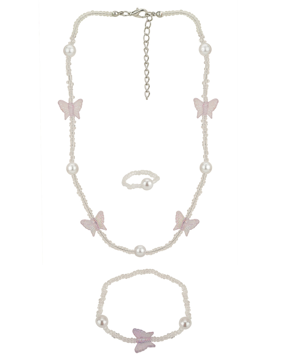 Rhodium Plated With Butterfly And Glass Bead Jewellery Set For Girl
