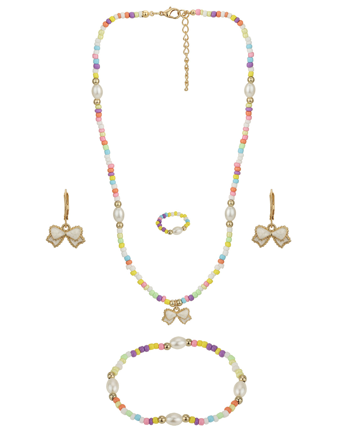 Gold Plated With Multicolour Bead Jewellery Set For Girl