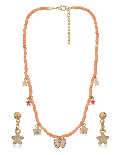 Gold Plated With Dangling Star &amp; Butterfly Jewellery Set For Girl
