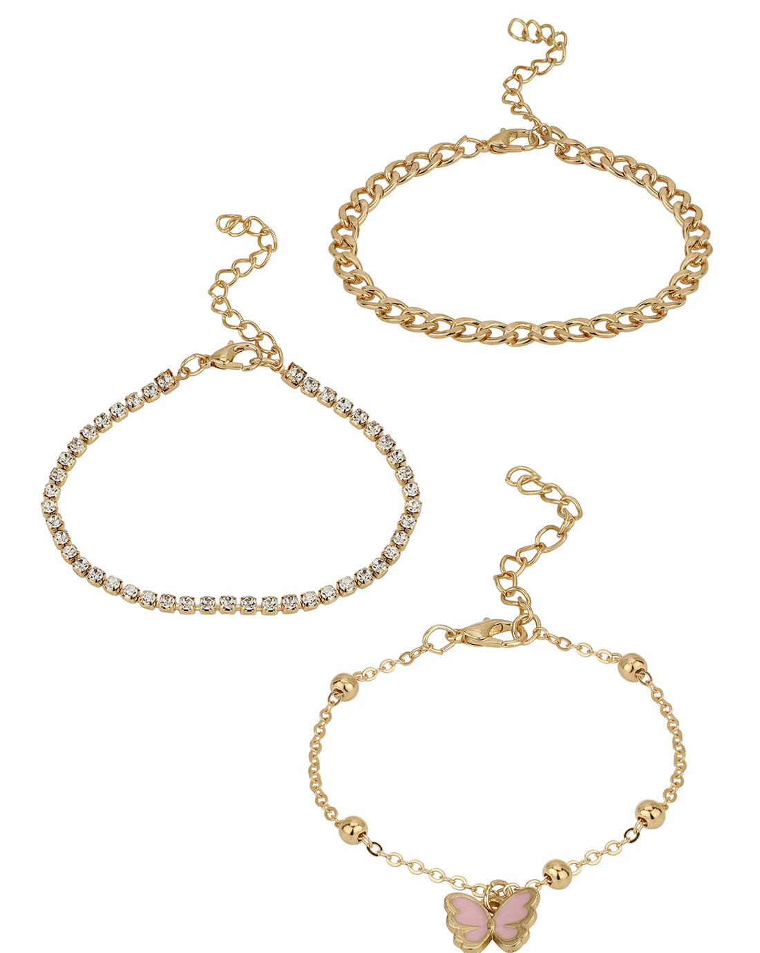 Set Of 3 Gold Plated With Cz & Enamel Bracelet Set For Girl
