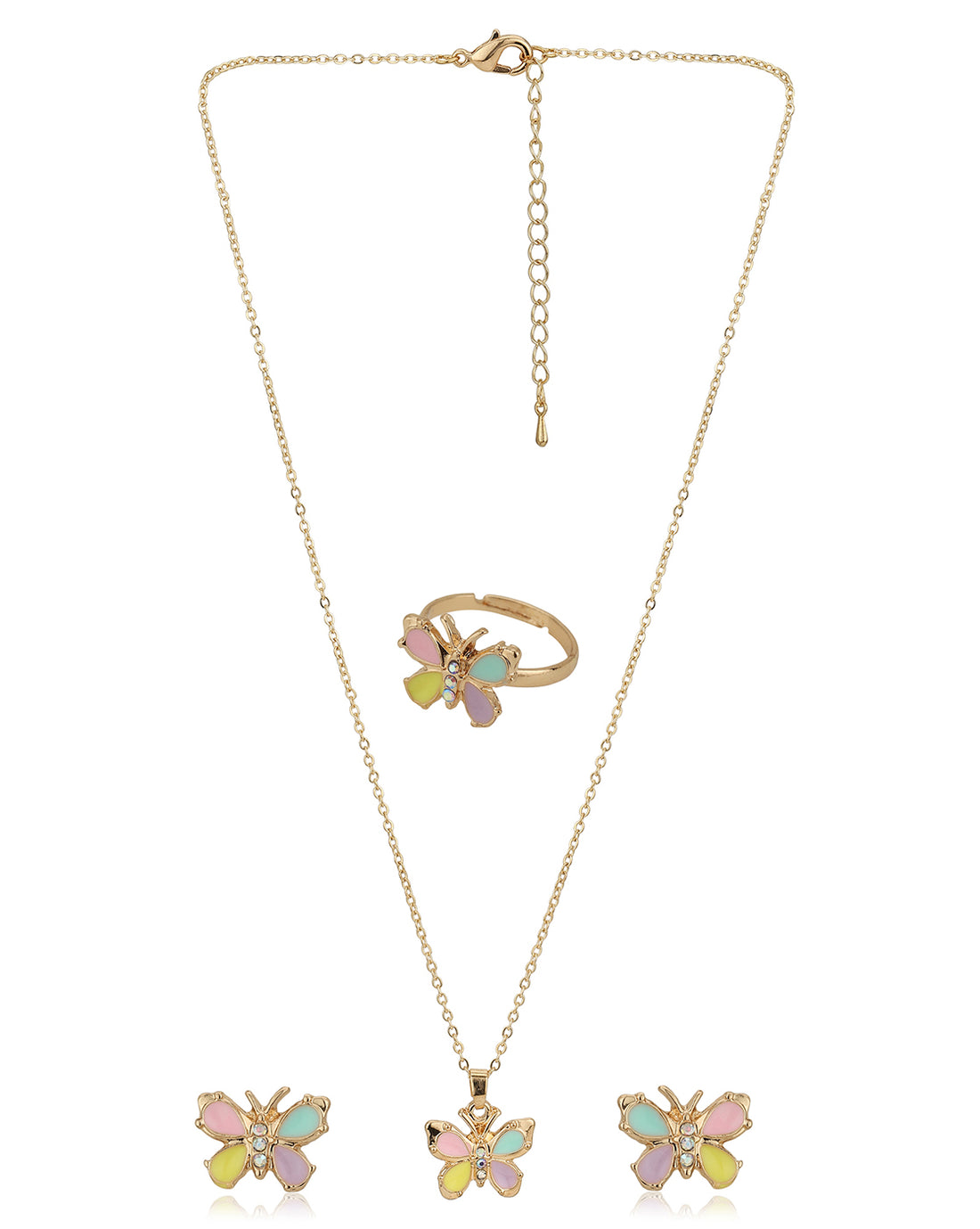 Gold Plated With Enamel And Butterfly Jewellery Set For Girl