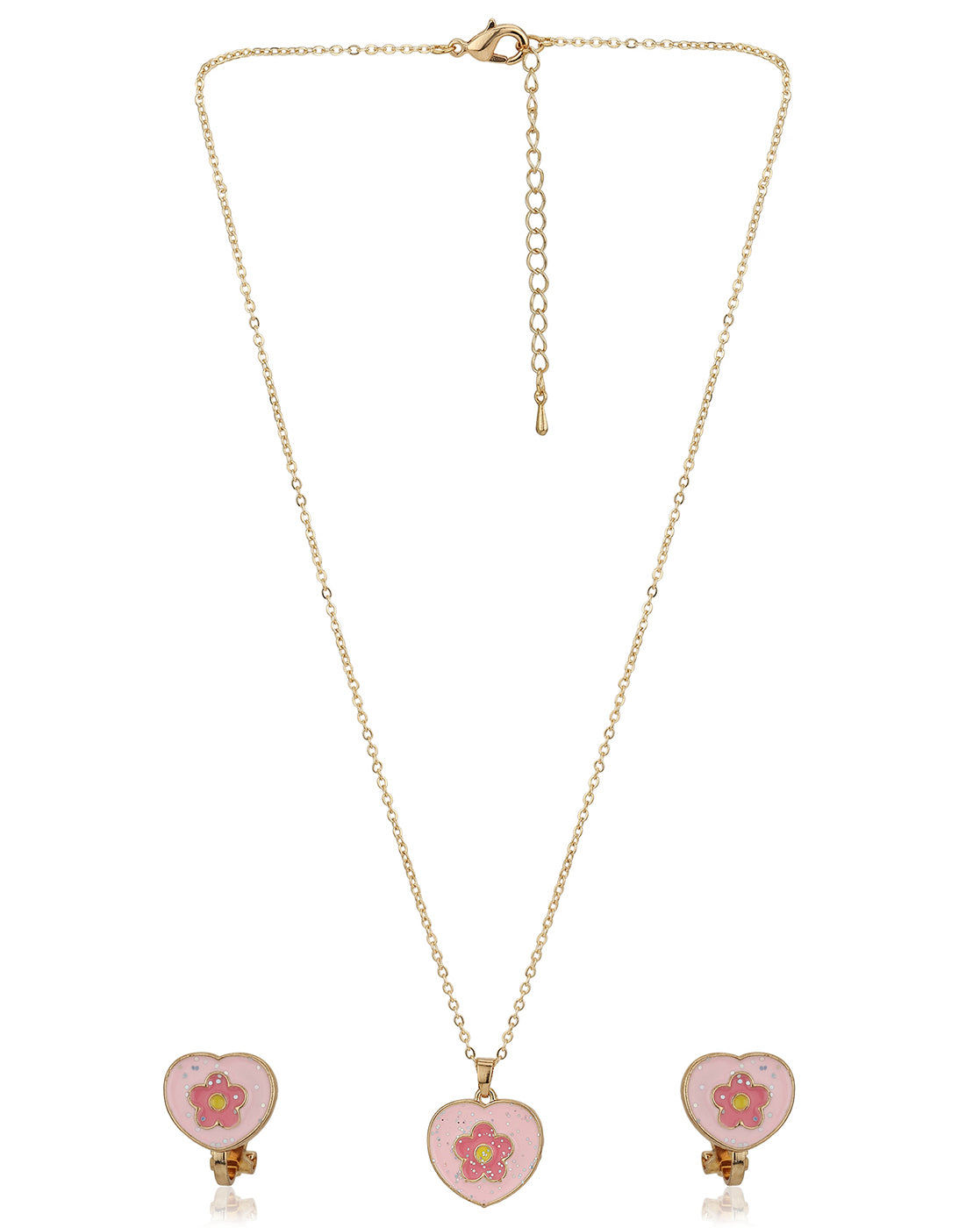 Gold Plated With Enamel And Heart Pendant Jewellery Set For Girl