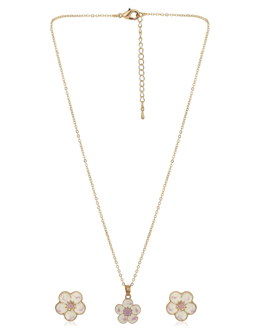 Gold Plated With Floral And Enamel Jewellery Set For Girl