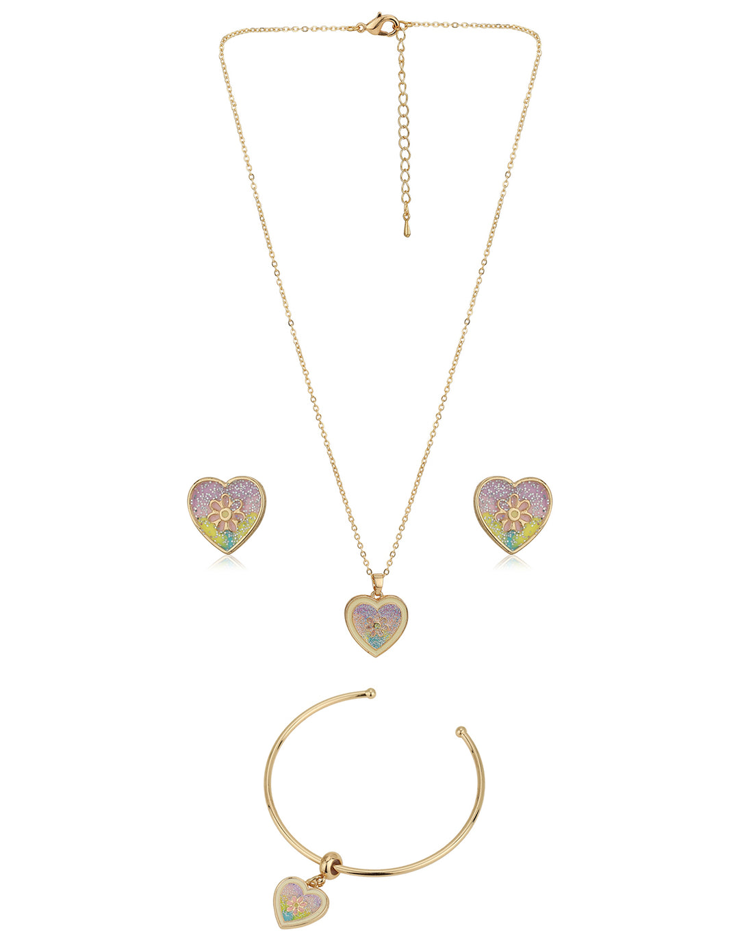 Gold Plated With Enamel &amp; Heart Jewellery Set For Girl