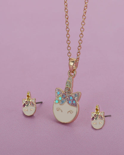Gold Plated With Enamel Jewellery Set For Girl