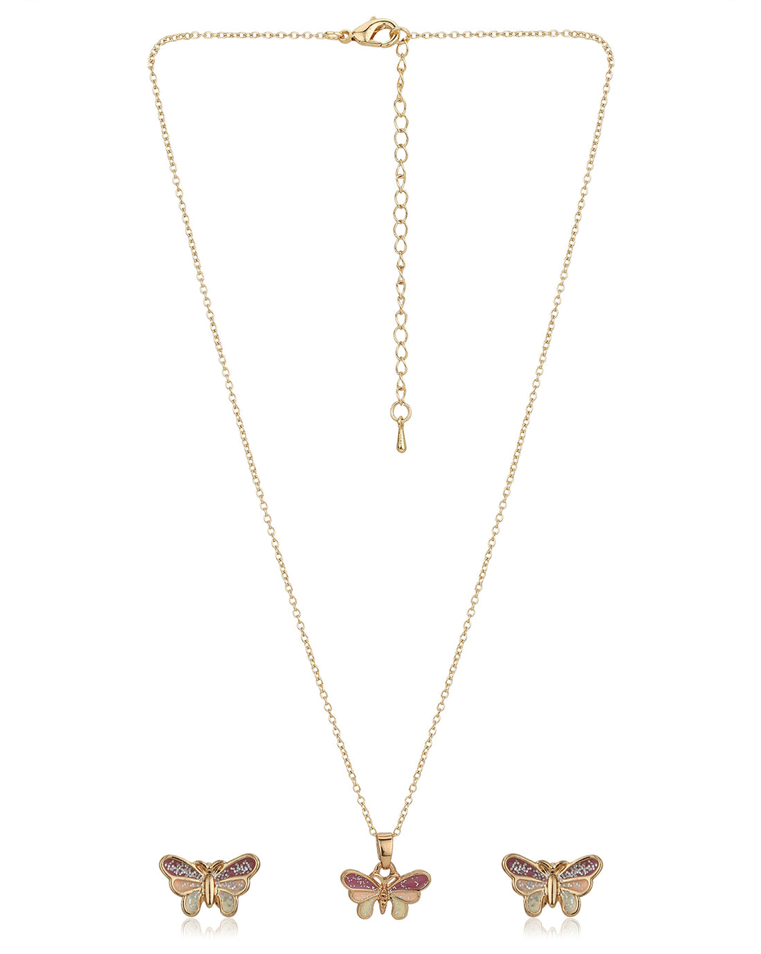 Gold Plated With Enamel And Butterfly Petite Jewellery Set For Girl