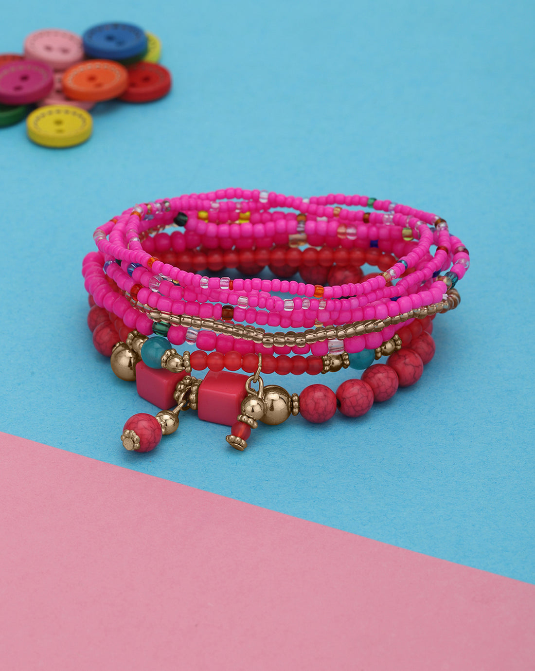 GenZ Multi Colour Fancy Bead Charm Bracelet Set of 8