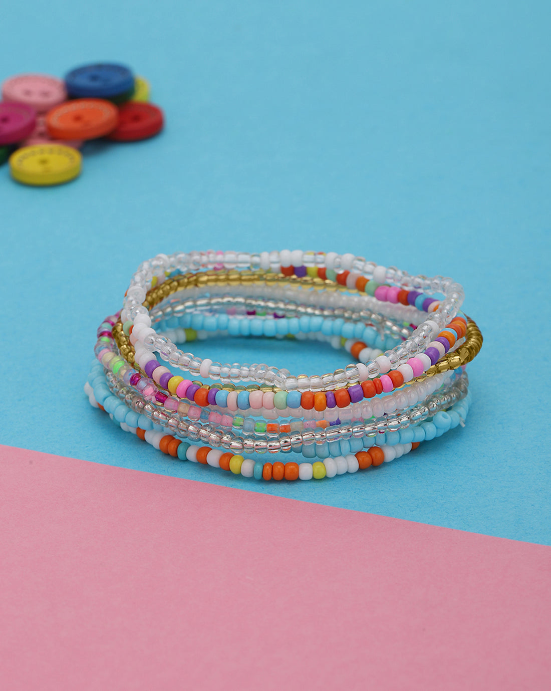 Set of 8 Multi Colour Fancy Bead Charm Bracelet for Girls