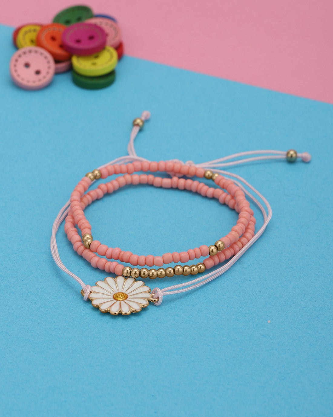 Set of 3 Beaded Floral Theme Enamel Bracelets for Girls