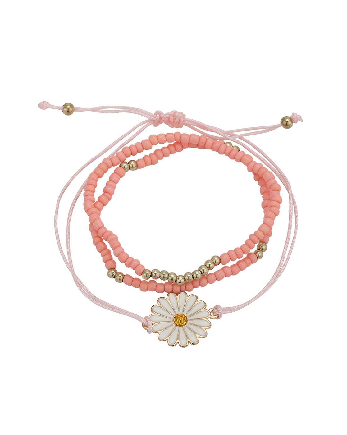 Set of 3 Beaded Floral Theme Enamel Bracelets for Girls