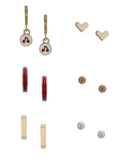 Rose Gold Plated Multipack Earring Garden Themed Set of 6 for Girls