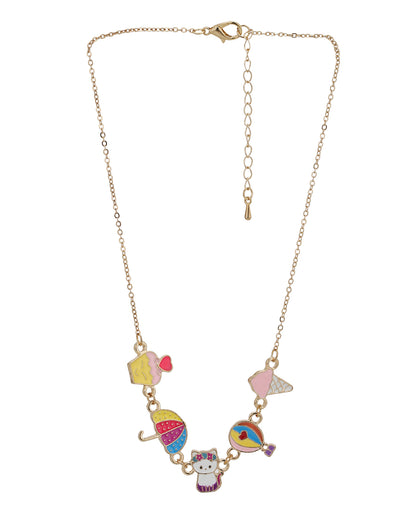 Rose Gold Plated Multi Figure Beach Themed Charm Necklace for Girls