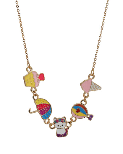Rose Gold Plated Multi Figure Beach Themed Charm Necklace for Girls
