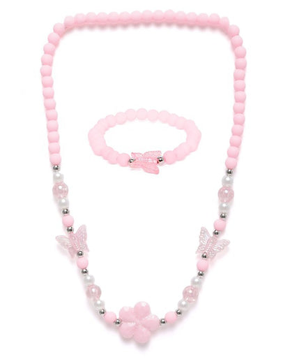 Pink Color Beaded Garden themed Kids Jewellery Set for Girl
