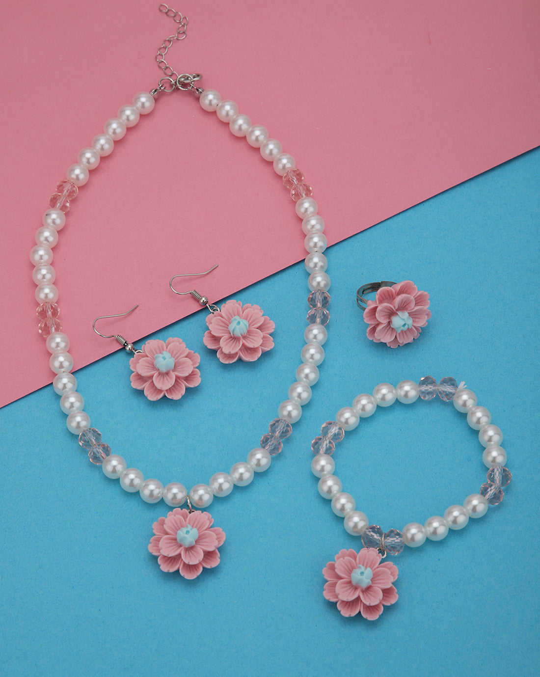 Silver Plated Multi Colour Garden themed Jewellery Set for Girl