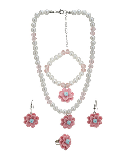 Silver Plated Multi Colour Garden themed Jewellery Set for Girl