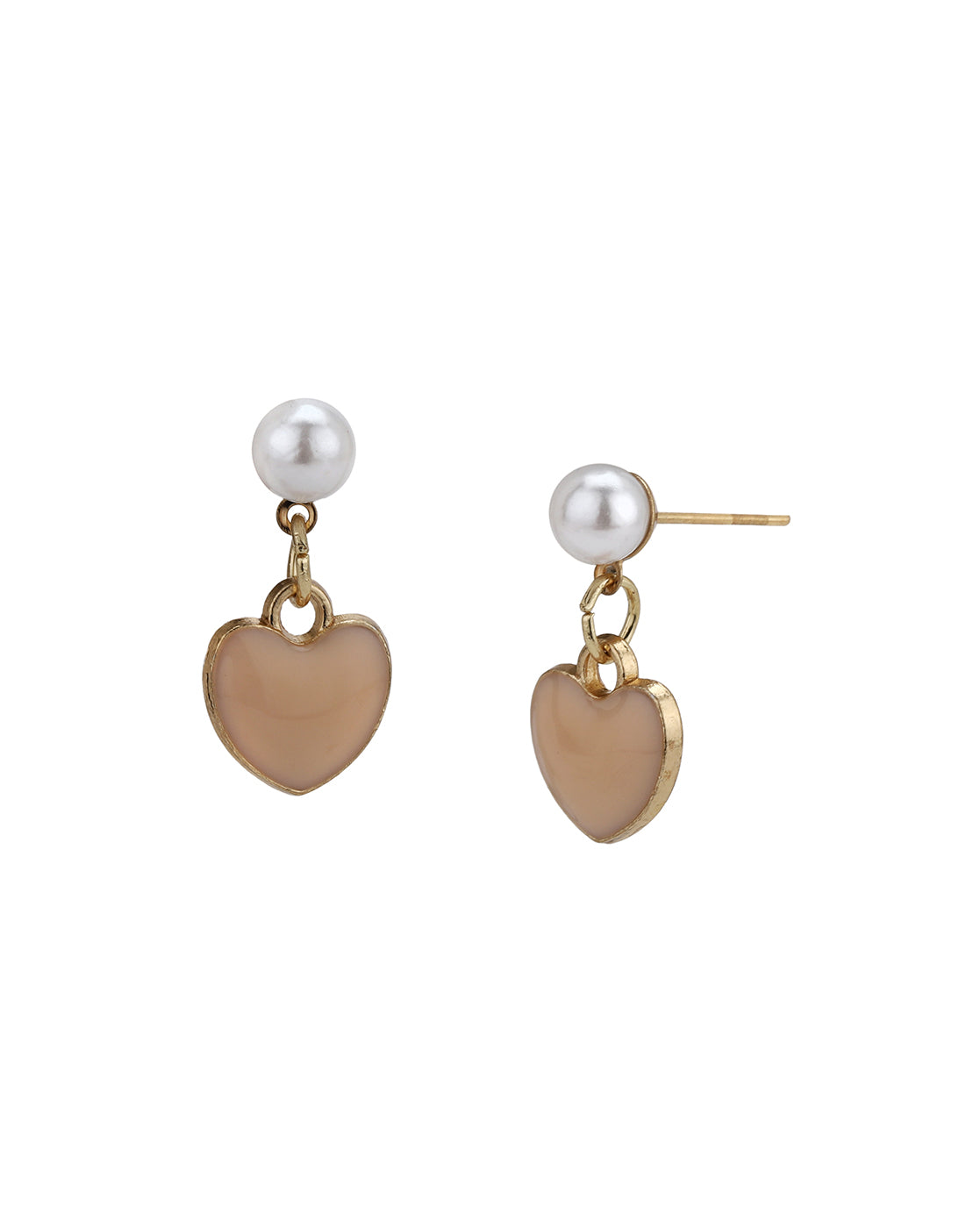 Gold Plated Pearl and Enamel Dangling Heart Jewellery Set for Girl