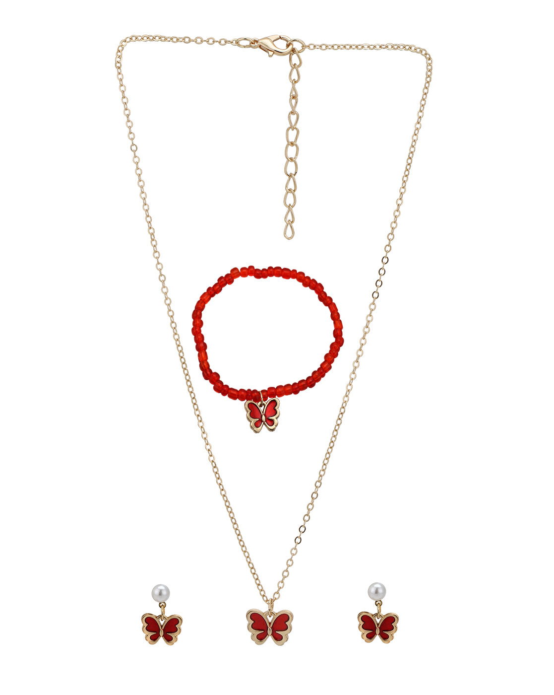 Rose Gold Plated Pearl Red Shell Butterfly Jewellery Set for Girl