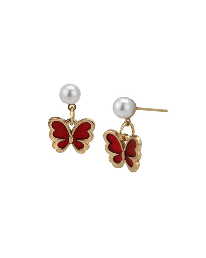 Rose Gold Plated Pearl Red Shell Butterfly Jewellery Set for Girl