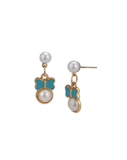 Rose Gold Plated Pearl and Butterfly Bow Enamel Fancy Jewellery Set for Girl