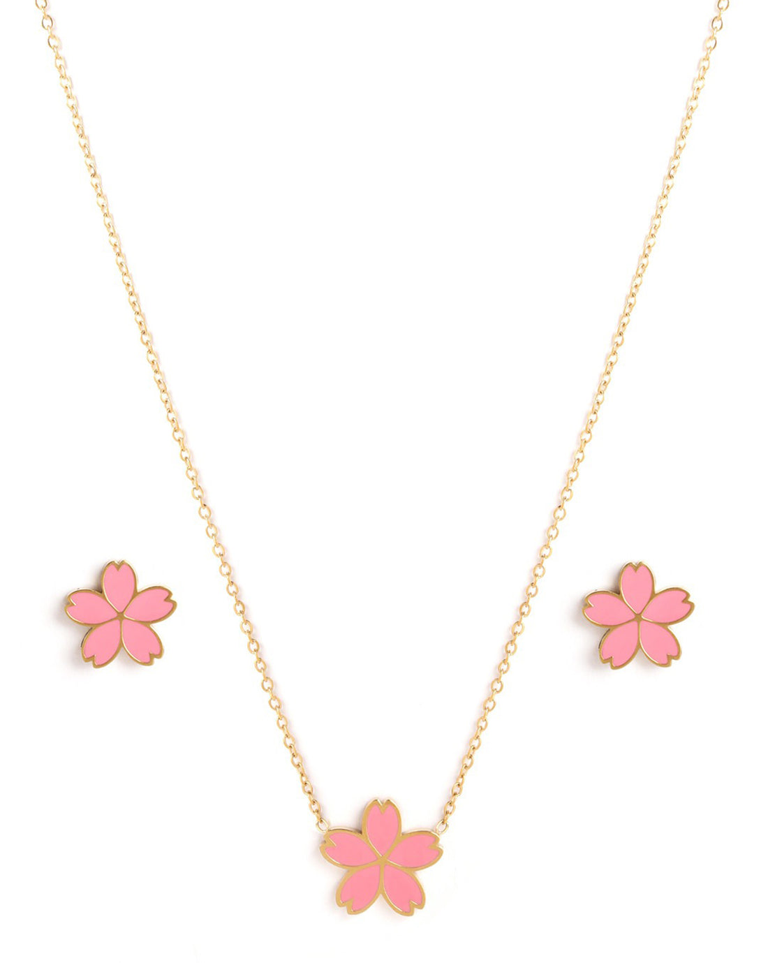 Girls 18kt Gold Plated Enamel Floral Necklace and Earring Set