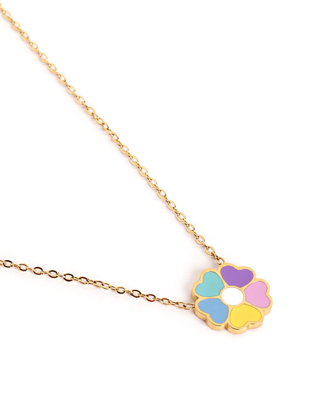 Girls 18kt Gold Plated Enamel Heart Flower Necklace and Earring Set