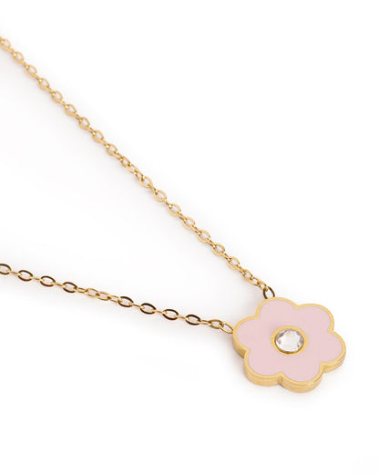 Girls 18kt Gold Plated Enamel CZ Floral Necklace and Earring Set