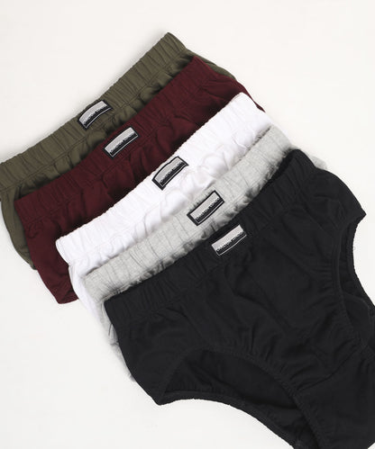 Brief Assorted Pack of 5  Cotton Spandex Fabric with Classic Fit Style 001