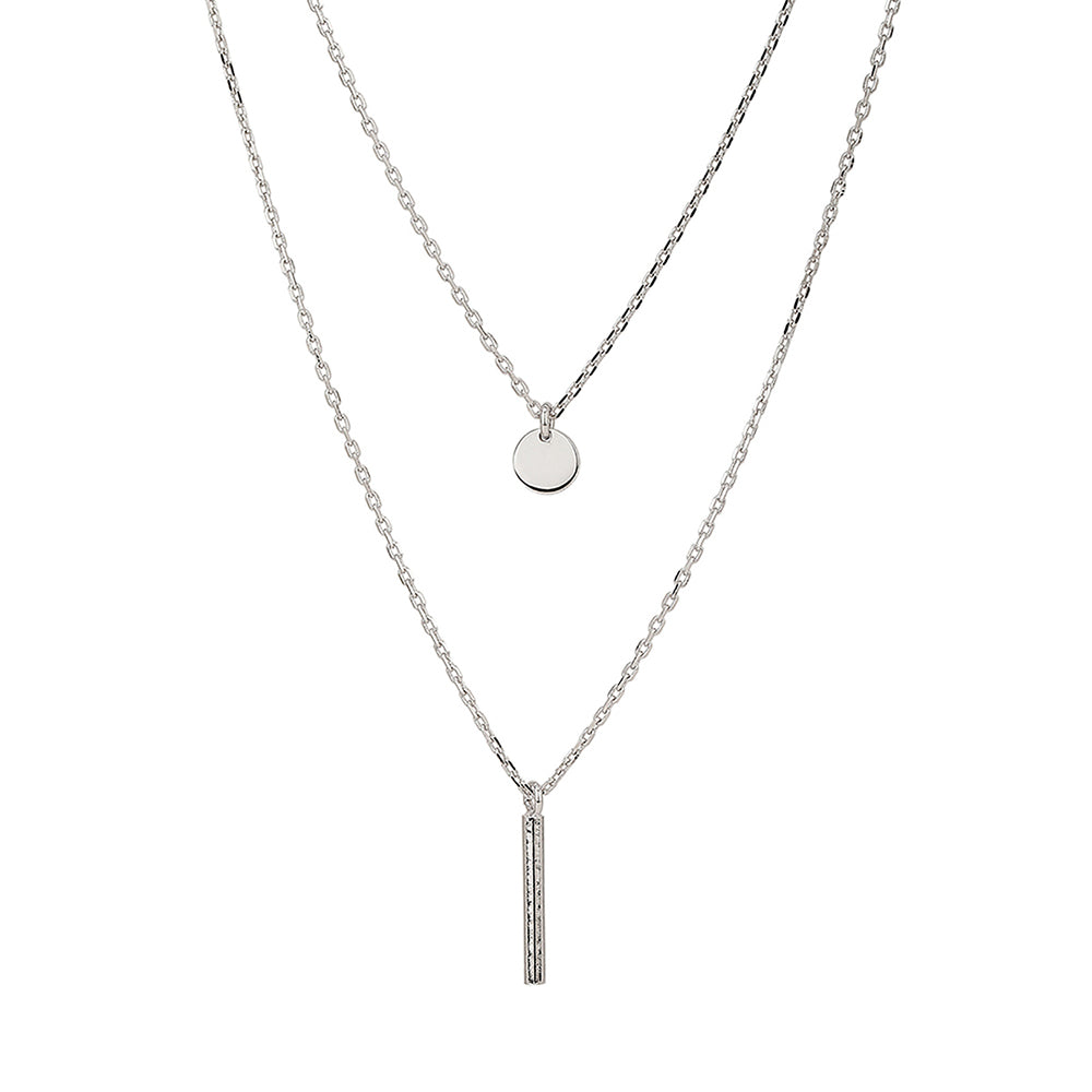Carlton London Silver Toned Rhodium Plated Circle &amp; Bar Layered Necklace For Women