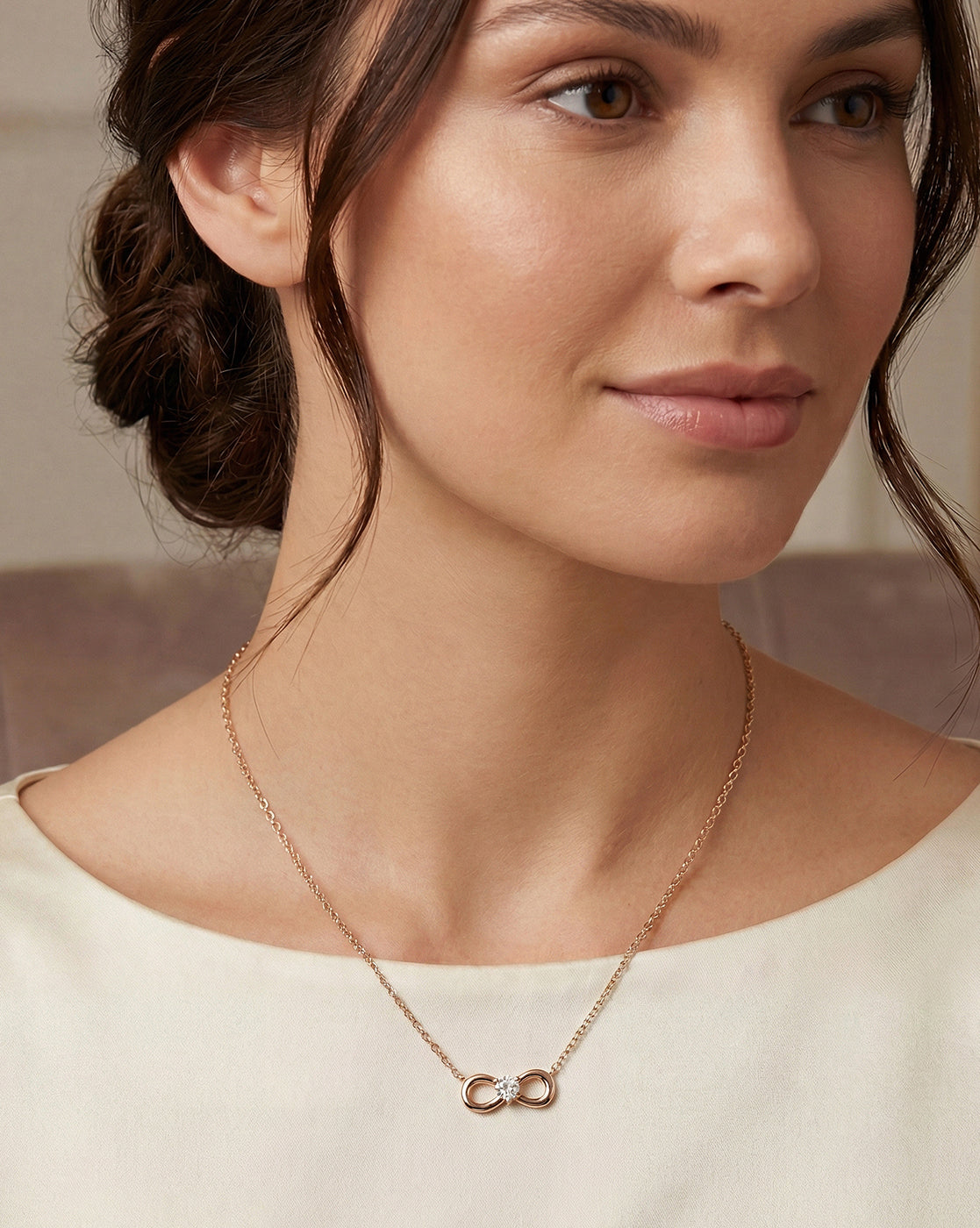 18kt Rose Gold Plated CZ Infinity &amp; Heart Necklace